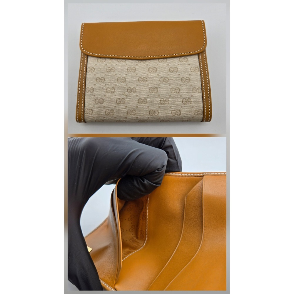 Gucci Vintage GG Supreme Canvas Bifold Wallet Tan Leather Interlocking G Logo - Picture 5 of 10